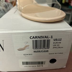 2 inch wedge heels, clear strap around ankle